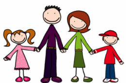 A képen egy négy tagú rajzolt család látható, anyuka, apuka és két gyerek, egymás kezét fogják
