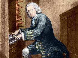A képen Bach látható egy festményen, amint orgonán játszik